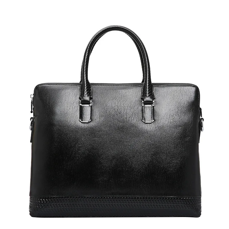 Роскошный дизайнерский мужской портфель maleta из натуральной кожи, сумка для ноутбука, Офисная деловая рабочая сумка, сумки через плечо, черные - Цвет: horizonal black