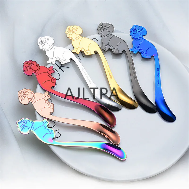 

100pcs/lot Stainless Steel Coffee Spoon Lovely Dog Hanging Cup Spoon Puppy Shape kids Dessert Spoons Teaspoon Tableware CT0355