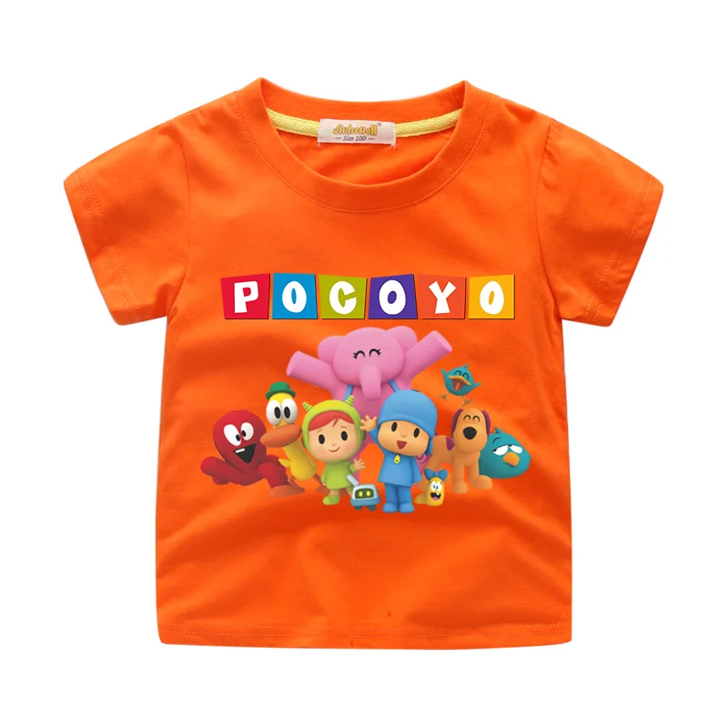Pocoyo/одежда с 3D принтом для мальчиков и девочек, летняя одежда для футболок Детские футболки с короткими рукавами для малышей, топы, WJ222