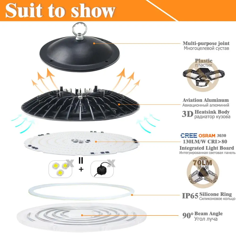  1.5M Plug Warranty 5 Years Waterproof Led High Bay Light IP65 Industrial Lamp Workshop UFO Garage W - 32998606366