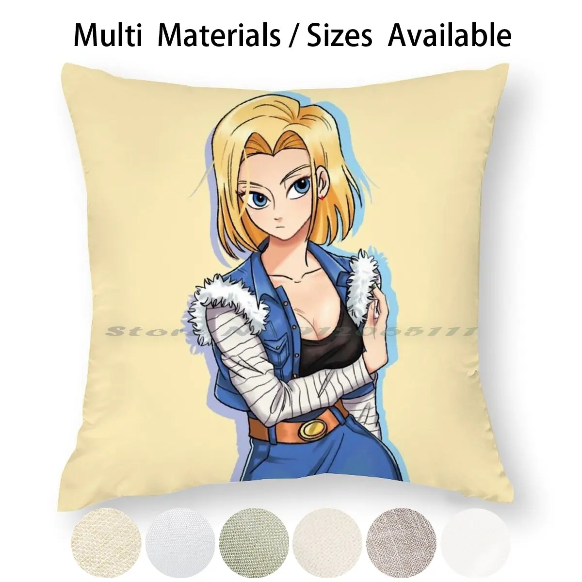 Чехол для подушки на Android 18 наволочка из хлопка и льна желтая в стиле аниме