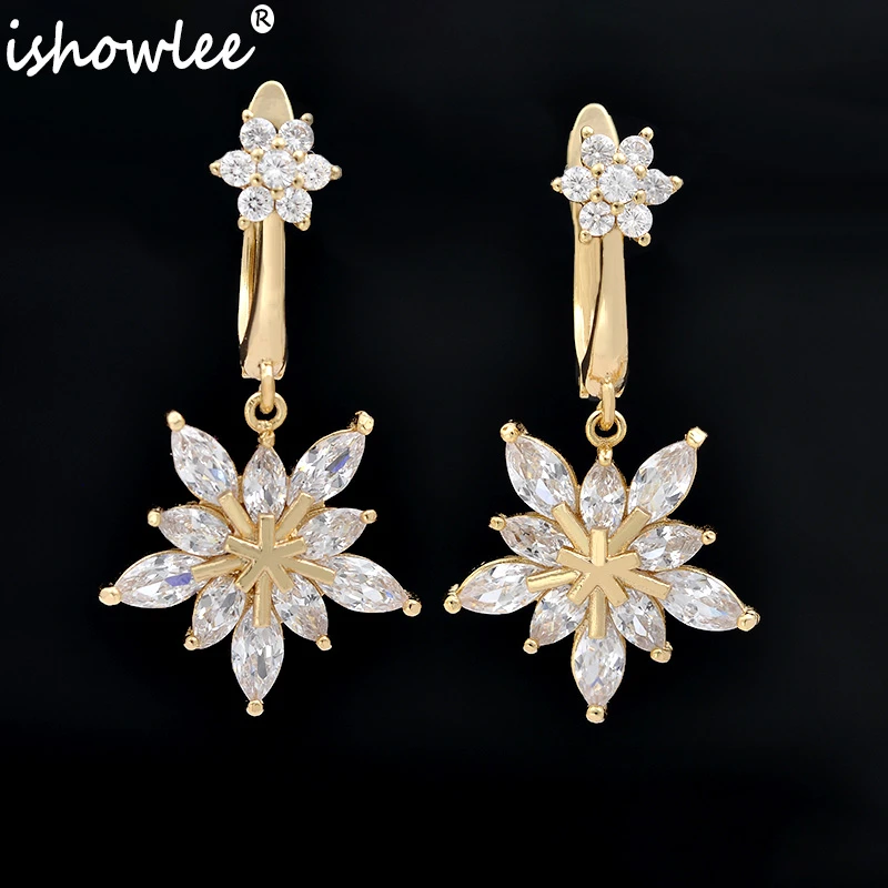 Pendientes colgantes de fantasía dorados para cristal cúbico Zirconia boda fiesta gota pendientes para novia moda joyería de lujo esd06|Pendientes con forma de gota| - AliExpress