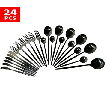

24pcs Black Cutlery Sets Flatware Set Stainless Steel Cutlery Set 18/10 Stainless Steel Dinnerware Set Tableware Sets