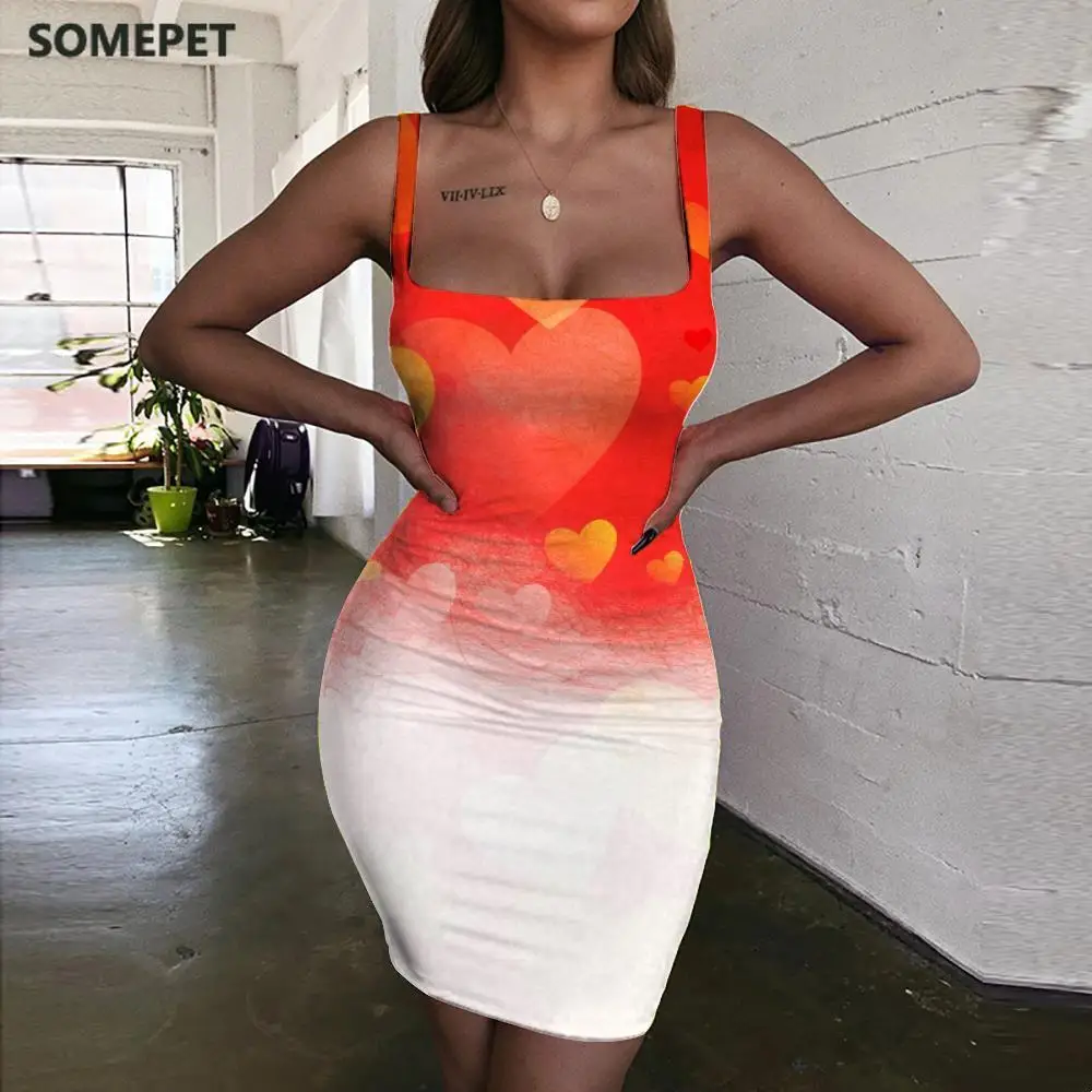 

SOMEPET Psychedelic Dress Women Love Vestido Sexy Graphics 3d Print Creativity Halter Sleeveless Womens Clothing Mini Evening