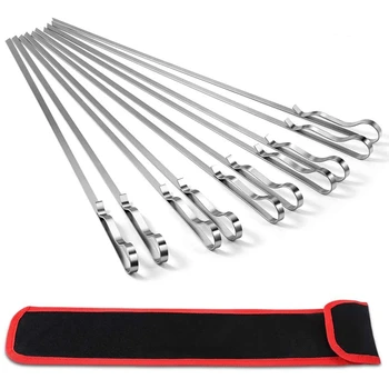 

Premium Kabob Skewers, 10 Pieces 17 Inch Stainless Steel Grilling Skewers, Flat Metal Barbecue BBQ Skewers for Grilling