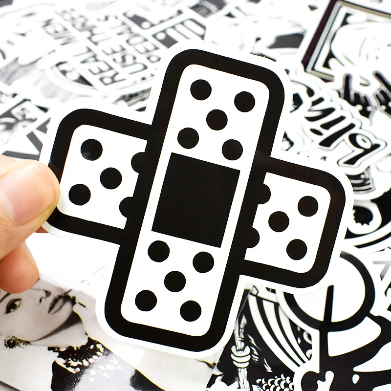 100 PCS Black and White Random Sticker Funny Graffiti Rock Cartoon Stickers DIY Car Skateboard Guitar Helmet Bike Laptop Fridge