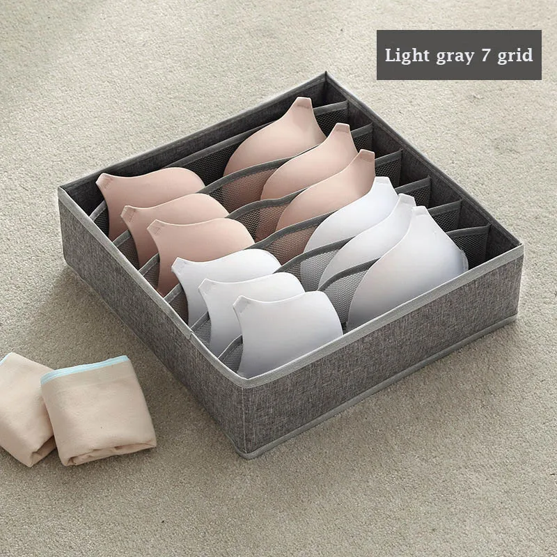 24 Сетки мульти-размер короб для нижнего белья бюстгальтеров складная коробка для хранения дома не Тканевый шкаф ящик шкаф Органайзер для шарфы носки - Цвет: Light gray 7 grid