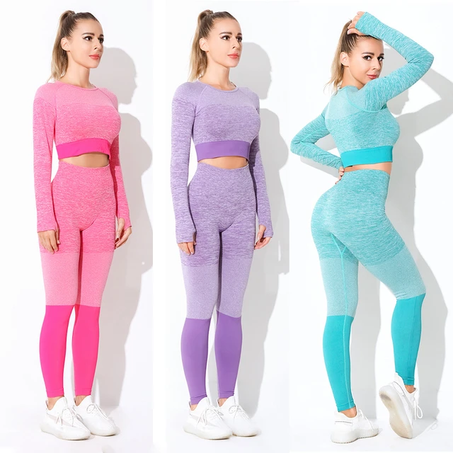 Long Sleeve Crop Top Leggings Set  Crop Top High Waist Leggings Set - Women's  Wear - Aliexpress