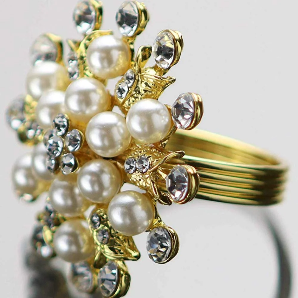 

Napkin Rings Set of 12-Flower Pearl Rhinestone Napkin Holder for Wedding Party Home Kitchen Dining Table Linen Accessories
