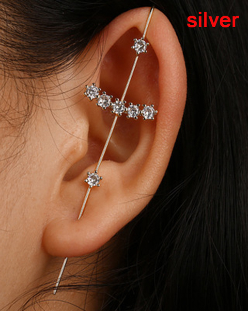 Ear Needle Wrap Crawler Hook Earrings for Women Surround Auricle Diagonal Stud Copper Inlaid Zircon Piercing Earrings /1 Pc