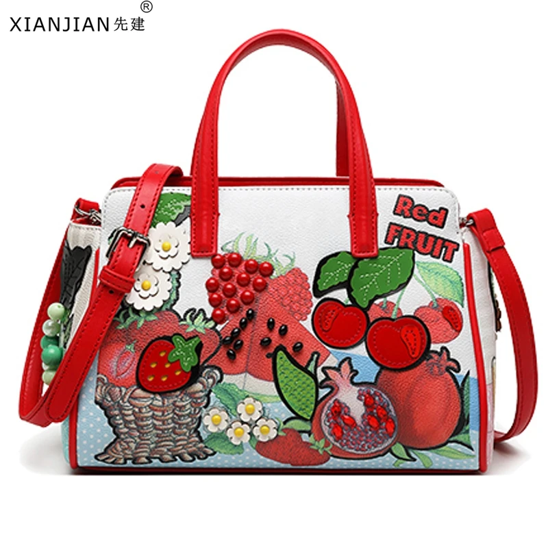 

Xianjian Braccialini Red Fruit handbag totes tasting yummy handmade bolsas of coconut decorated totes handbag red dhl free