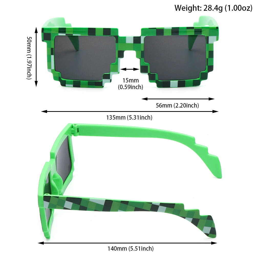 Kids and Adults Sunglasses Cosplay Action Game Toy Square Glasses Pixel Mosaic Sunglasses Thug Life Sunglasses