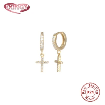 

Simple Cross Zirconia small Hoop Earrings for Women 925 Sterling Silver Crystal cross Dangling Earrings Gold Silver Jewelry