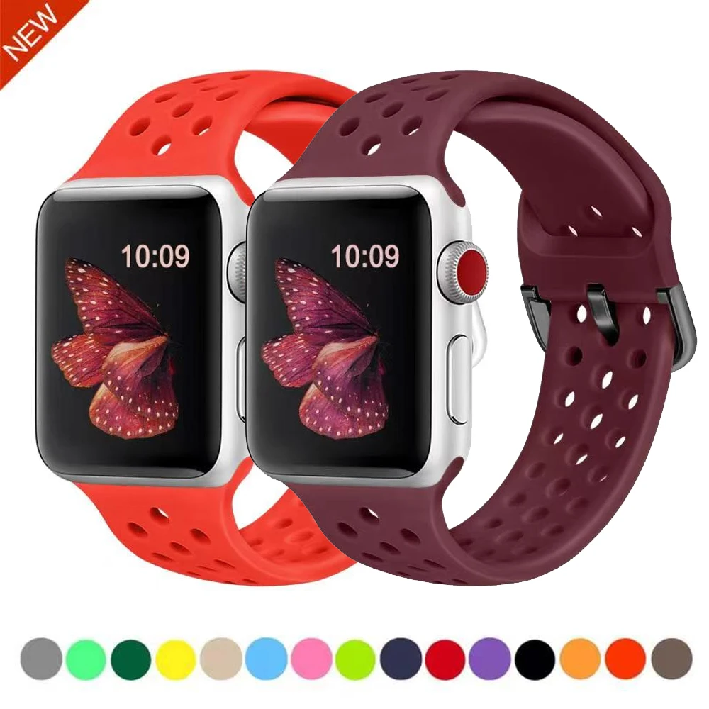 Ремешок силиконовый для Apple Watch 6 SE 5 4 44 мм 40 спортивный Воздухопроницаемый браслет
