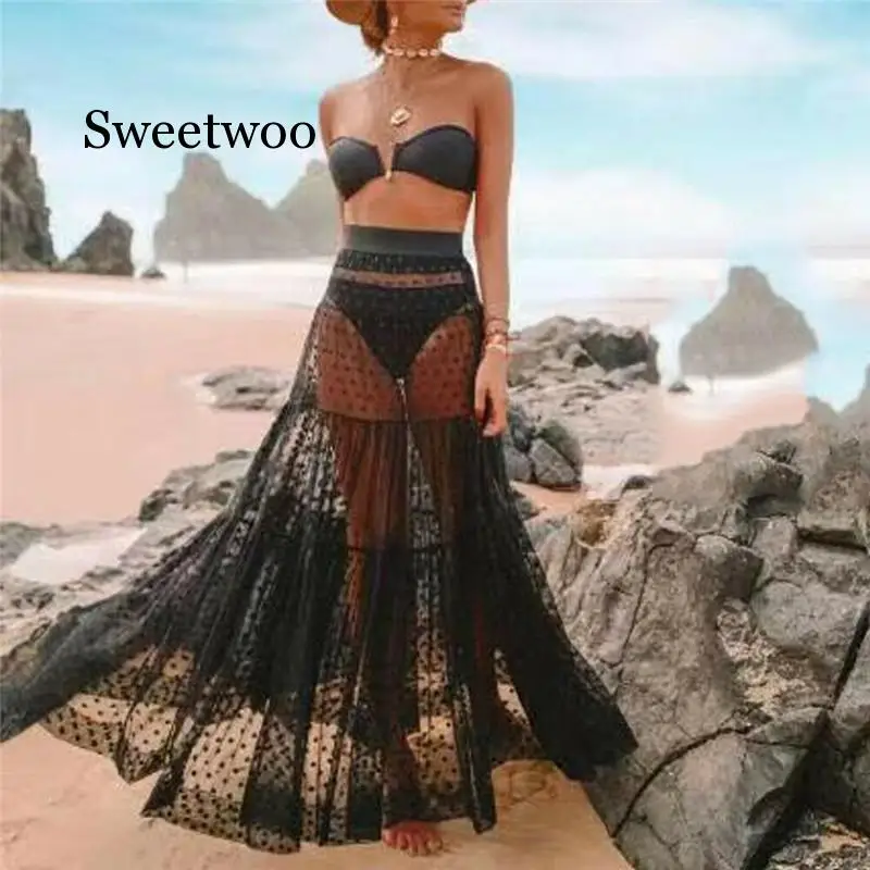 Women Beach Cover-Ups Swimwear Beach Wear Cover Up Swimsuit Solid Black White High Waist Wrap Skirt Dress Beach Skirts