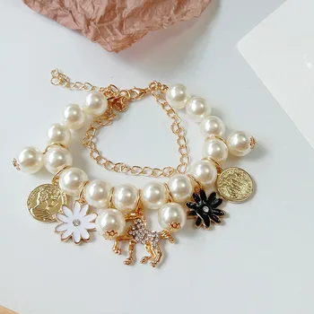 

50 Pcs pearl Daisy flowers multilayer Bracelets Resin Round Beads Elasticity Rope Little Bracelets for women Jewelry
