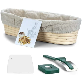 

Oval Proofing Basket 13.8 Inch,Banneton Bread Proofing Basket + Lame + Linen Liner Cloth for Professional & Home Bakers