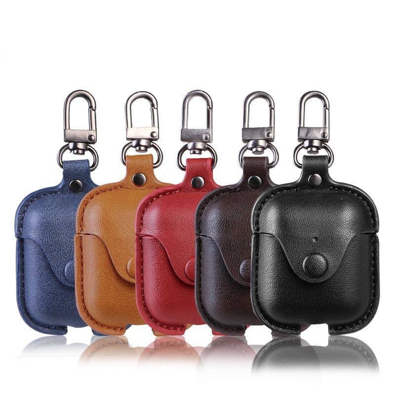 Luxury PU Leather Bluetooth Earphone Case Protective Cover for Apple Airpods 1 2 3 Cases Charging Box with Hooks
