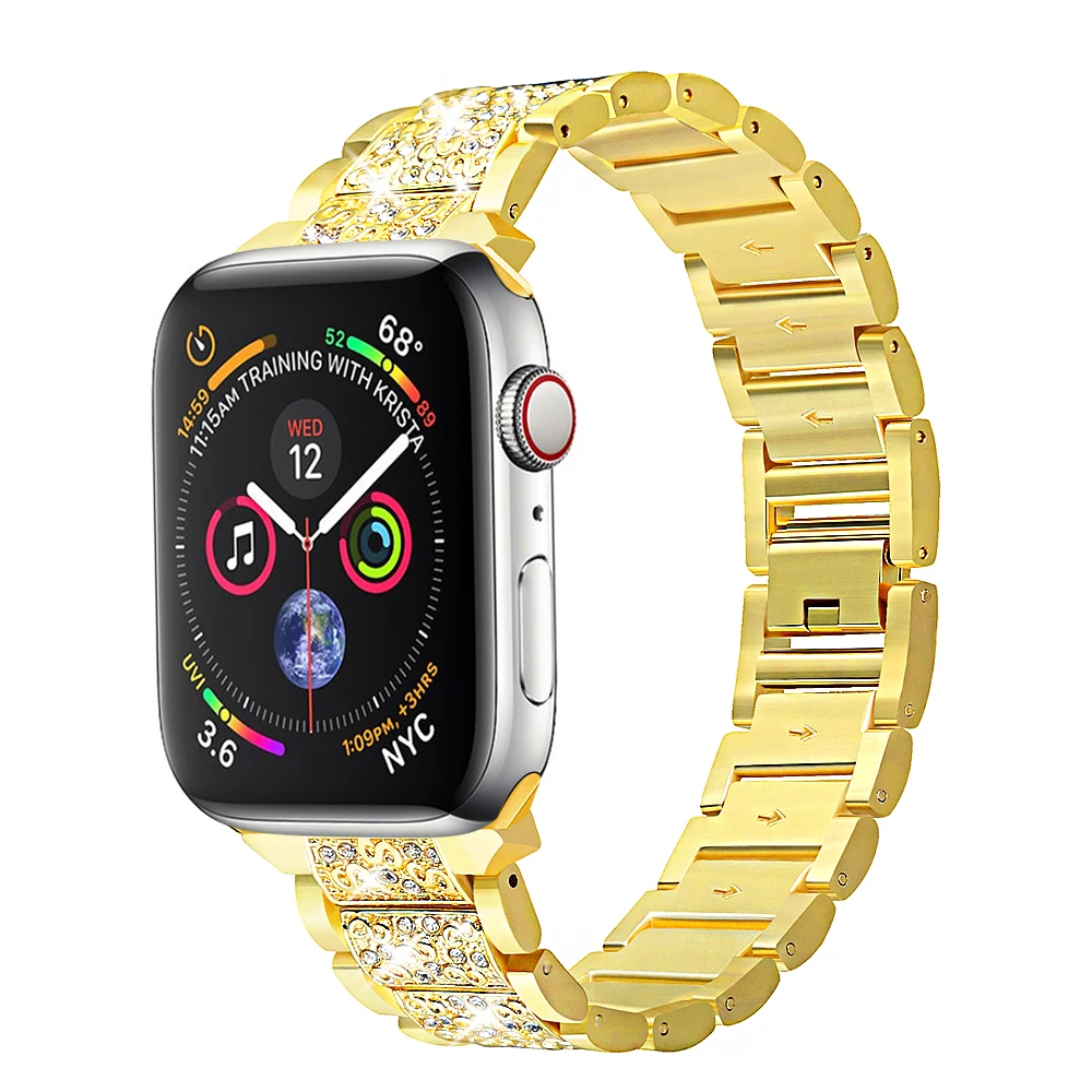 Ремешок для Apple Watch ремешок для часов 40 мм 44 мм 38 мм 42 мм Женский бриллиантовый ремешок для iWatch 5 4 3 2 1 браслет аксессуары из нержавеющей стали