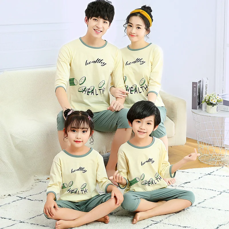 Family Matching Outfits Pajamas-Sets Summer Suit Nightgowns