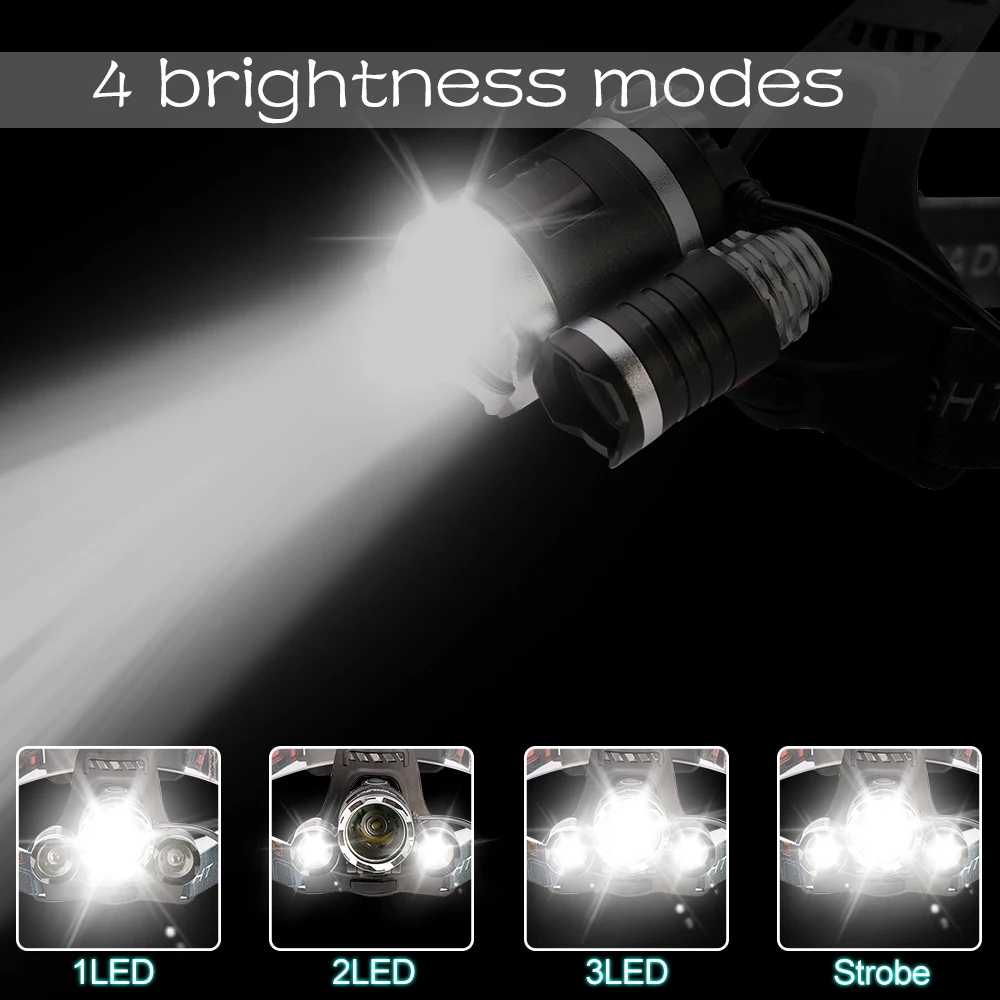 ZK25 Powerful LED Headlight headlamp 5LED T VI Head Lamp 8000lumens Torch head light 18650 battery For Camping/fishing head flashlight cob headlamp