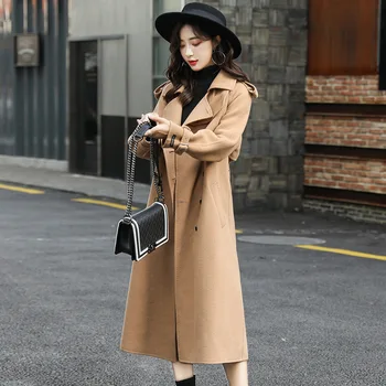 

2019 autumn and winter new woolen coat female long section Korean version of the slim slimming double-breasted