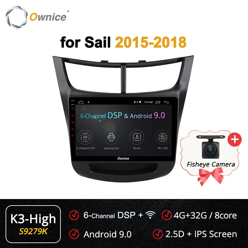 Ownice " Android 9,0 Автомобильный мультимедийный Gps навигатор для Chevrolet Sail Dvd ридер Авто Радио стерео - Цвет: S9279 K3-High