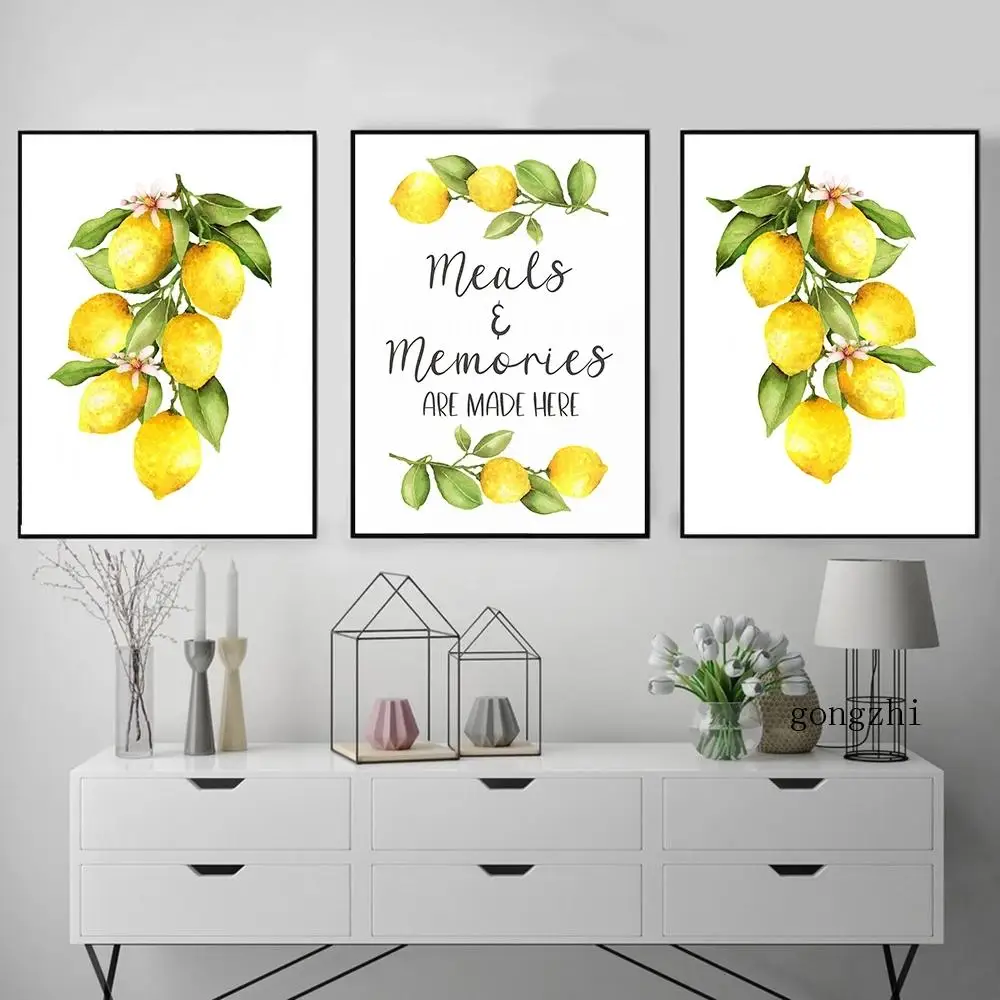 

Meals and Memories Are Made Here Quotes Poster Lemon Canvas Painting and Prints Kitchen Wall Art Pictures Living Room Home Decor