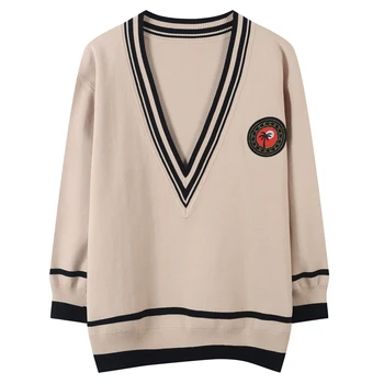 

Runway Embroidery Knitted Jumper Sweater Women Autumn Winter Long Sleeve Striped Top V-Neck Female Ladies Bestmatch Pullovers