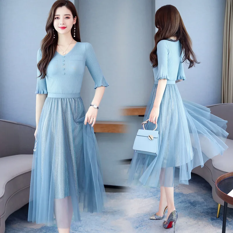 

2019 New Style Waist Hugging Slimming Elegant Autumn Clothing Graceful Immortal Skirt Suit Two-Piece Set