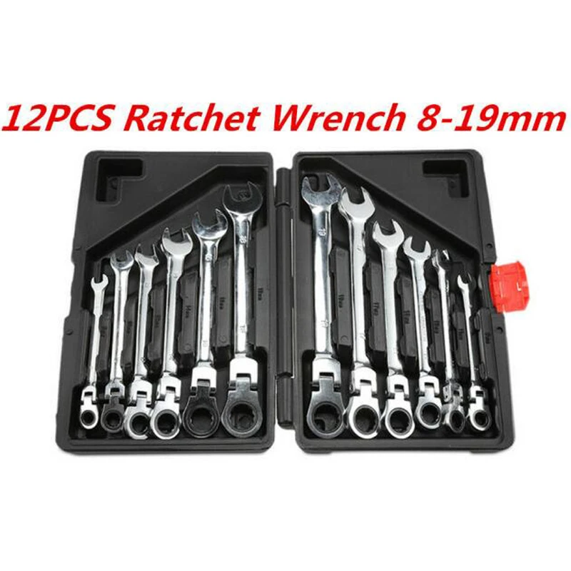 

12PC movable head fixed head dual-use ratchet wrench set auto repair multi-function wrench tool set fast mechanical repair