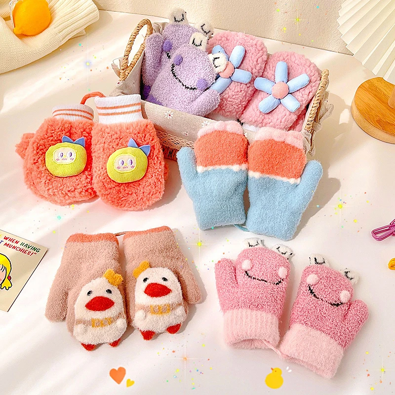0-10 Years Old Winter Children Girls Soft Half Finger Cover Animal Warm Fingerless Gloves Outdoor Warm Mittens Gloves for Kids