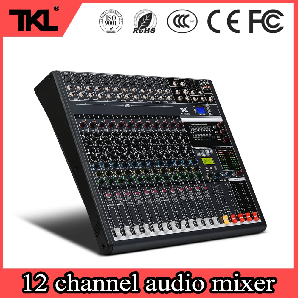 TKL-12 채널 전문 디지털 믹서 오디오 USB 무대 믹싱 콘솔, 블루투스 DJ 믹서