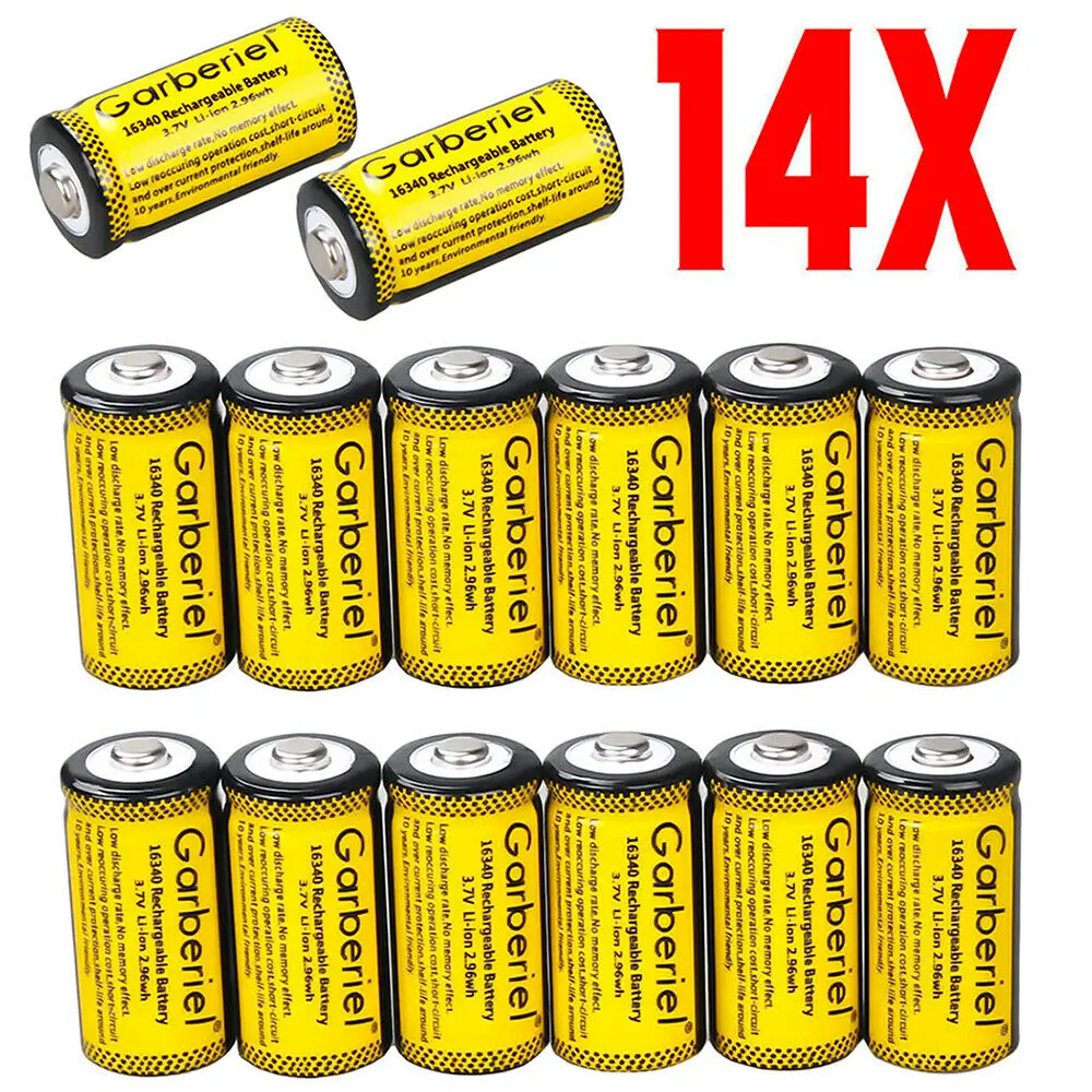 14x GARBERIEL 3.7V CR123A Li Ion Rechargeable 16340 Battery for LED Lamp AliExpress