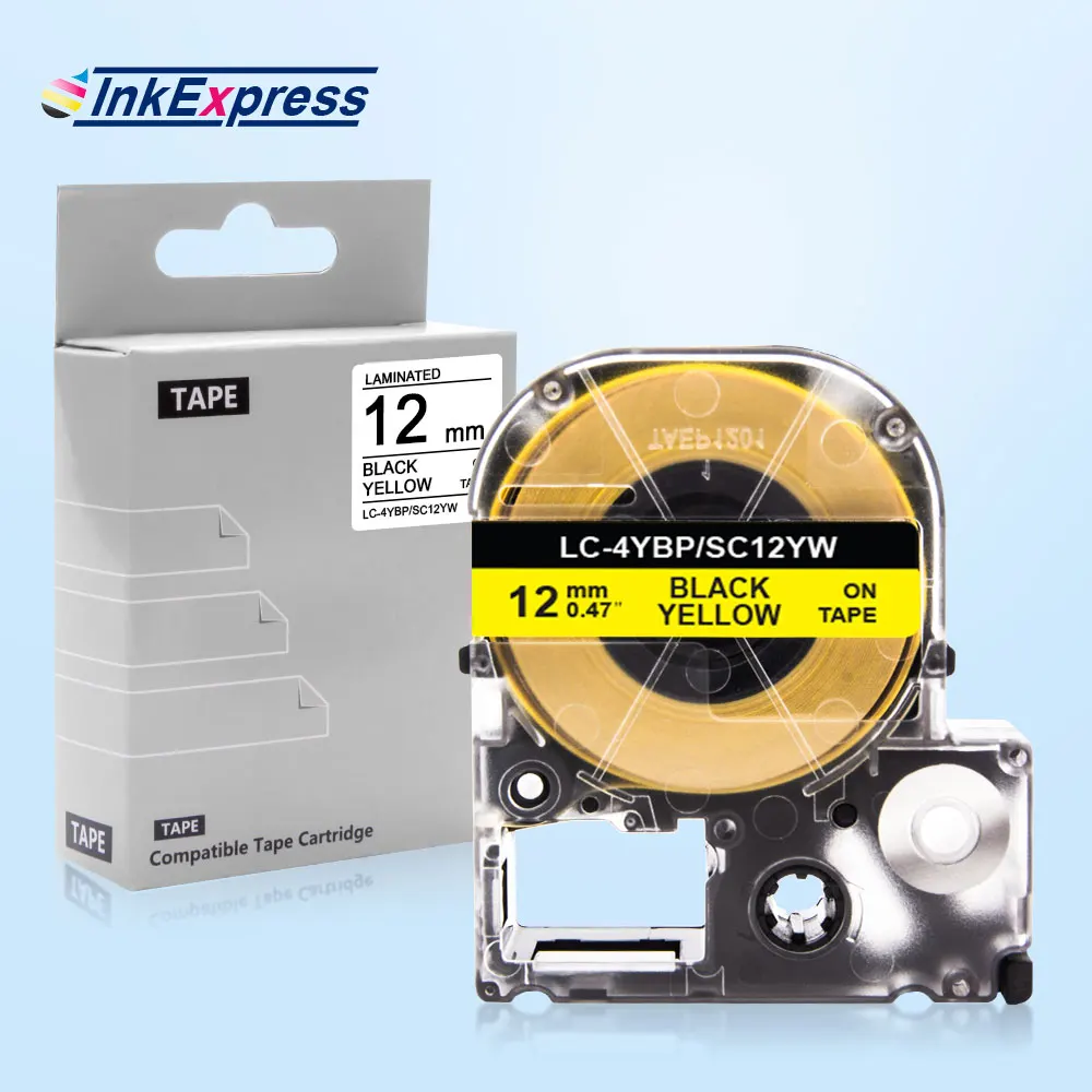 Лента для этикеток Epson SC12YW LC-4YBP черное на желтом 12 мм LW-300 LW-C410 LW-400 производитель King
