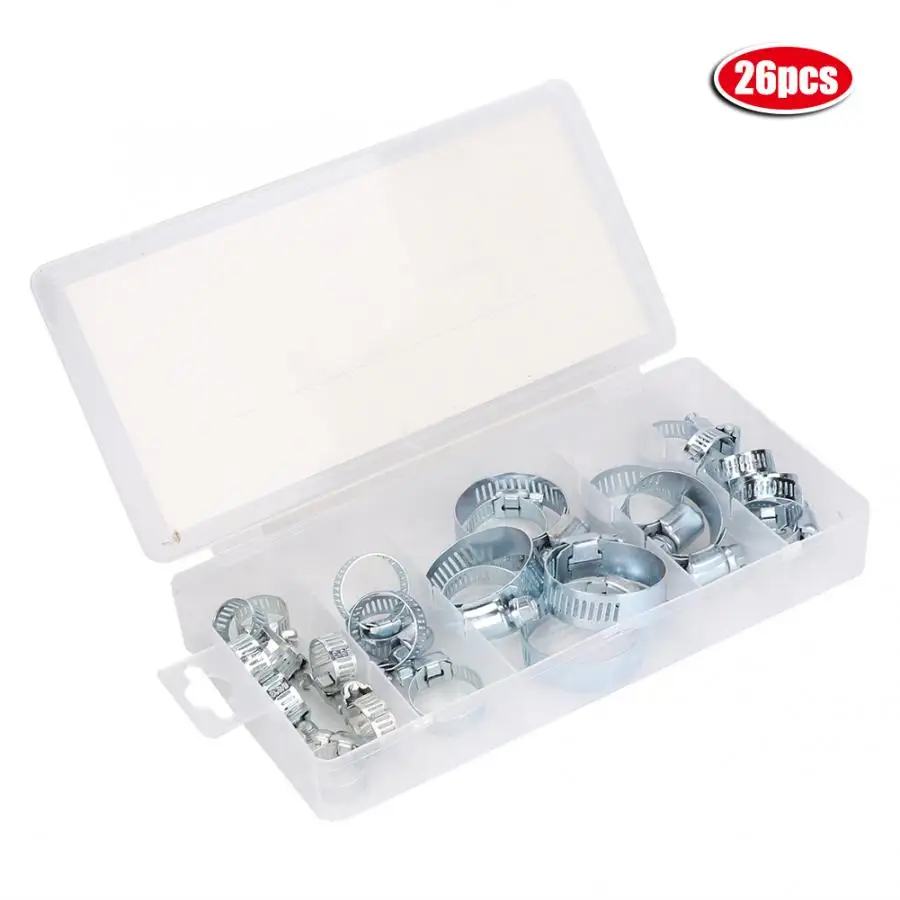 

26 Pcs Carbon Steel Plated Hose Clamp Household Clamp Set Pipe Hose Fuel Hose Pipe Fastenert