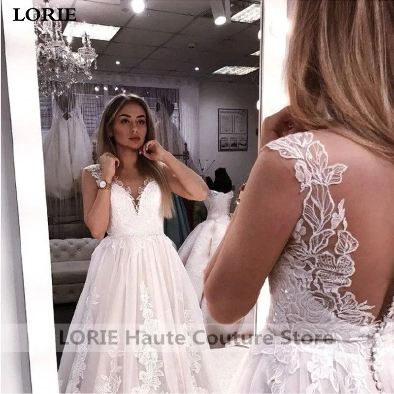 LORIE Boho Свадебное платье без рукавов, с аппликацией из кружева; обувь под свадебное платье для невесты с v-образным вырезом Vestido de Noiva Свадебные платья vestidos de novia