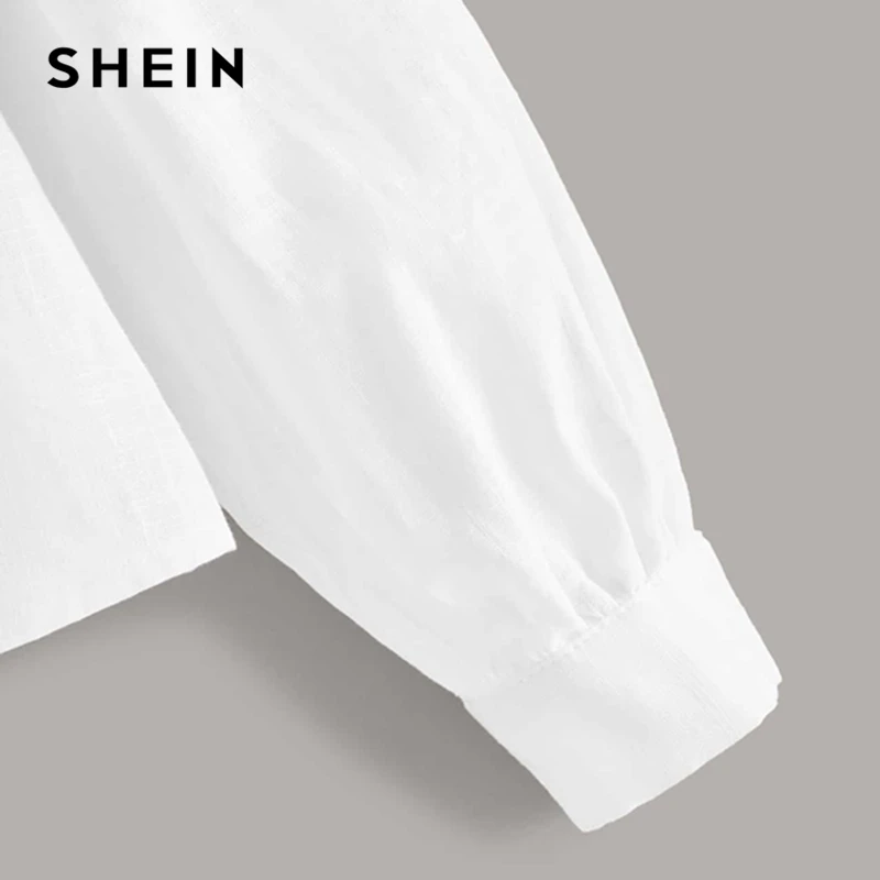SHEIN/детская белая однотонная блузка с воротником-оборкой и пуговицами спереди; рубашка; топы для детей; коллекция года; сезон осень; милые блузки с длинными рукавами для детей