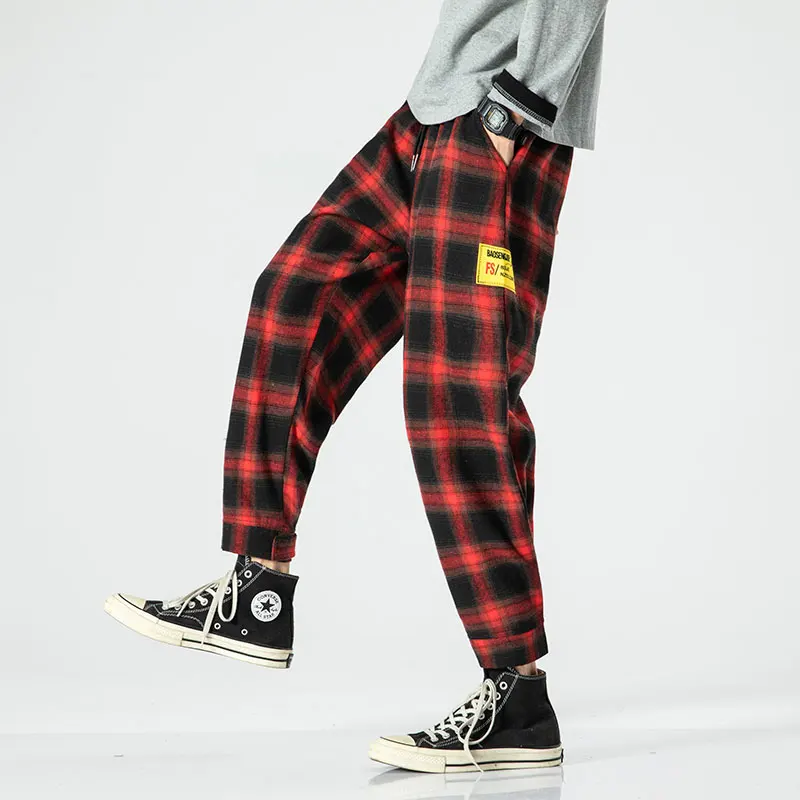 Joggers Plaid Pants Black Fashion 