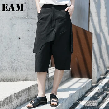 

[EAM] High Waist Black Cut Style Split Joint Calf-Length Trousers New Loose Fit Pants Women Fashion Spring Summer 2020 1W039