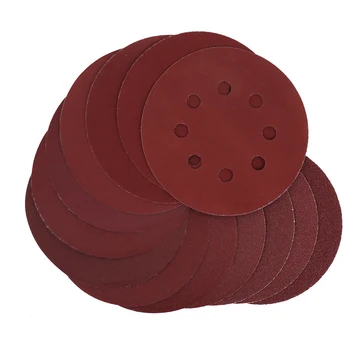 

40pcs 8 Hole Red Dry Sand Disc Wood Working Polishing Sandpaper Wall Polished Flocked Sanding Pads Abrasive Tools