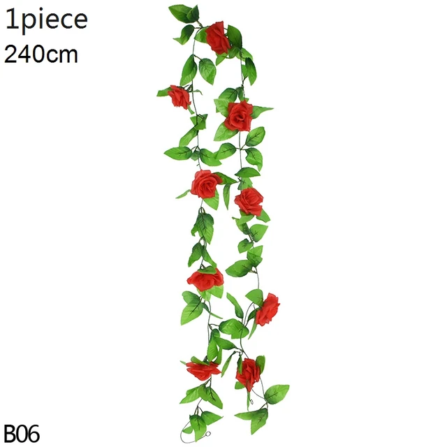 Artificial Flowers Vine Garland Wisteria Silk Artificial Rattan Hanging Flowers Romantic Wedding Arch Decoration Fake Ivy Plants B06-1pcs-red