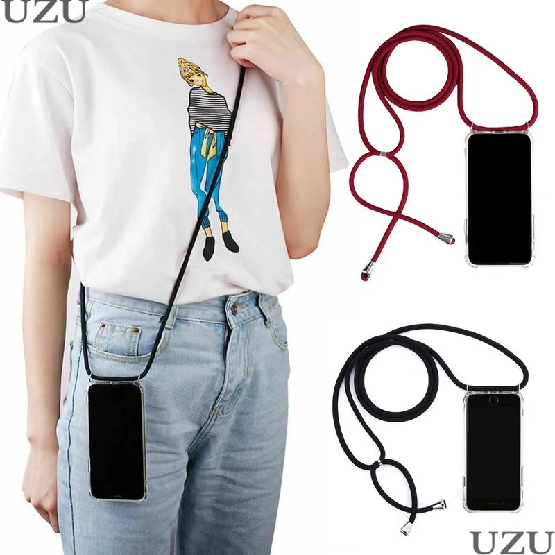 

Necklace Rope Transparent Cell Phone Case For Huawei Y6 Y7 Prime Pro Y5 Y9 2018 2019 Nova 5 5i Pro 3 3i 3e 4 4e coque etui