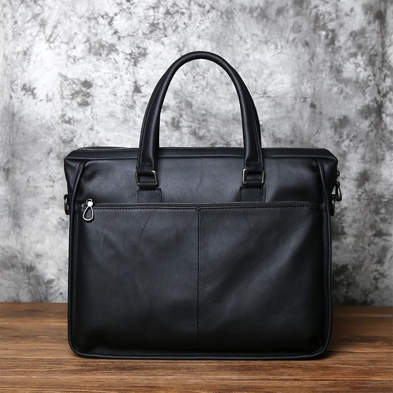 NZPJ Men's Genuine Leather Business Handbag Top Layer Cowhide Cross Section Office Computer Bag Shoulder Messenger Briefcase