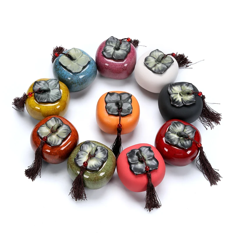 Tea Tin Box Tea Canister Chinese-style Ceramic Simulation Persimmon Tea Cans Household Portable Mini Cans Gradient Color Tin Foil Sealed Storage
