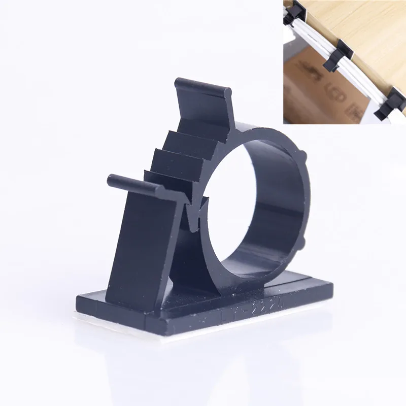 10pcs Black Cable Clips Self-Adhesive Cord Management Wire Holder Organizer Clamp Plastic Cable Clips Diameter 10mm/16mm/25mm