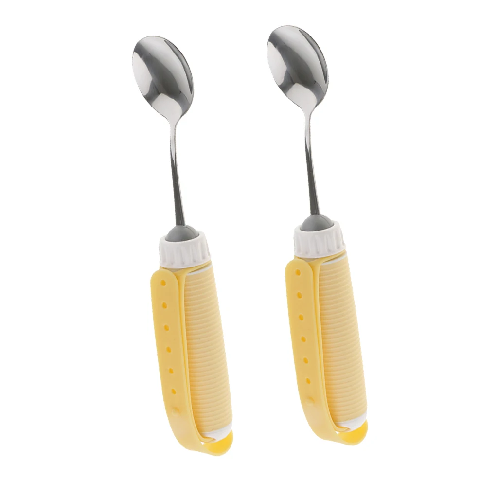 Flexible 360° Rotating Swivel Spoon Utensil Eating Aids with Portable Strap Handle for Disabled, Elders, Children (2 Pack)