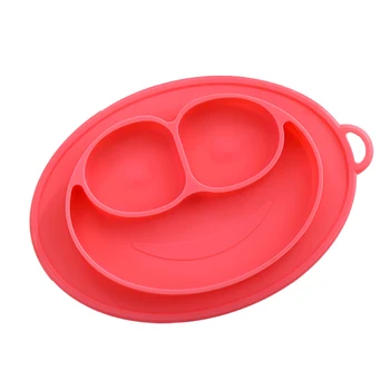 

Children's Plate Silicone Bowl with Suction Cup Feeding Plate Smiley Dining Plate with Hanging Hole Non-slip Divided Food Plate