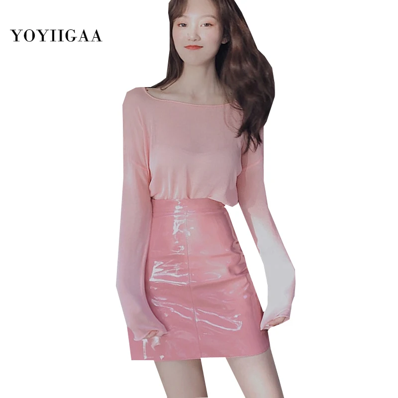 

New Spring Summer Women Sets Pink Tshirt + High Waist Mini Skirts Two Piece Student Girls Skirt Set Fashion Women Clothing