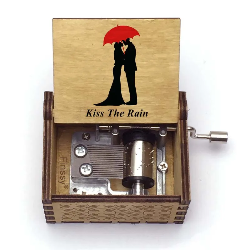 Деревянная музыкальная Музыкальная шкатулка с надписью kiss the rain декоративная для